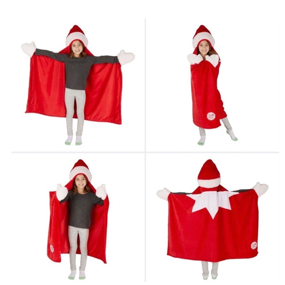 The Elf on the Shelf Hooded Wearable Blanket Wrap Red White Fleece Mittens 30x50